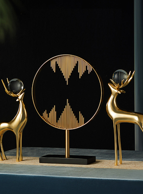 时来运转 轻奢招财纯铜鹿摆件 欧式客厅书柜高档摆设格调软装饰品