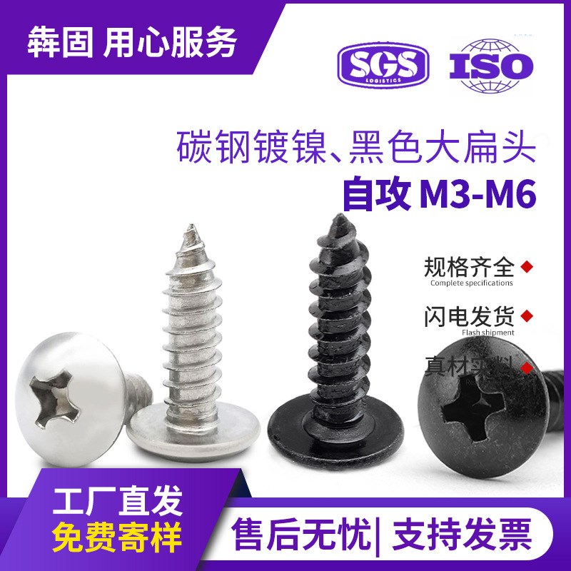 TA黑色大扁头自攻螺丝碳钢镀镍大头螺丝扁圆头自功螺钉M3M4M5M6
