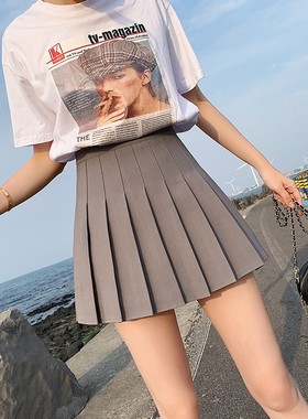 百褶裙女夏半身裙高腰a字裙显瘦黑色白色tbR大码灰色短裙女春秋