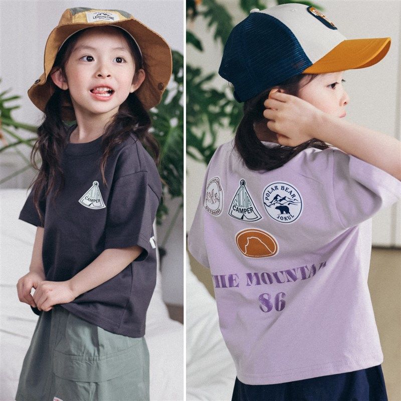 山系儿童纯棉短袖t恤2025夏装男童女童户外露营风上衣亲肤棉衣服,童装/婴儿装/亲子装,T恤,淘宝优惠券,粉丝福利购,淘宝优惠卷