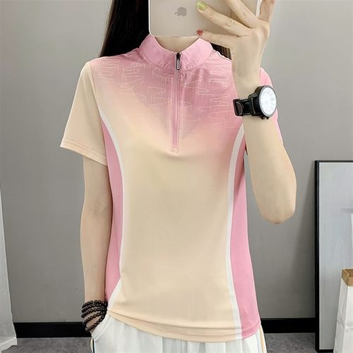 户外冰丝速干衣女短袖T恤立领拉链轻薄透气运动服跑步徒步快干衣
