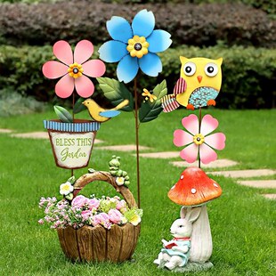 户外花园花插铁艺杂货庭院别墅阳台卡通花朵风车装饰造景布置插件