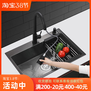 不锈钢家用手工洗菜盆洗碗池台 黑色纳米a水槽大单槽厨房304加厚