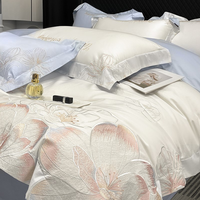 高级感A类200支夹棉床笠款纯棉四件套全棉床单被套床盖款床上用品