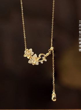 国风文艺花项链银女纯银流苏项链女款轻奢小众女生可调节抽拉式