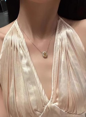 超闪璀璨仿莫桑石鸽子蛋项链椭圆群镶锆石合成黄钻阿盖尔粉钻吊坠
