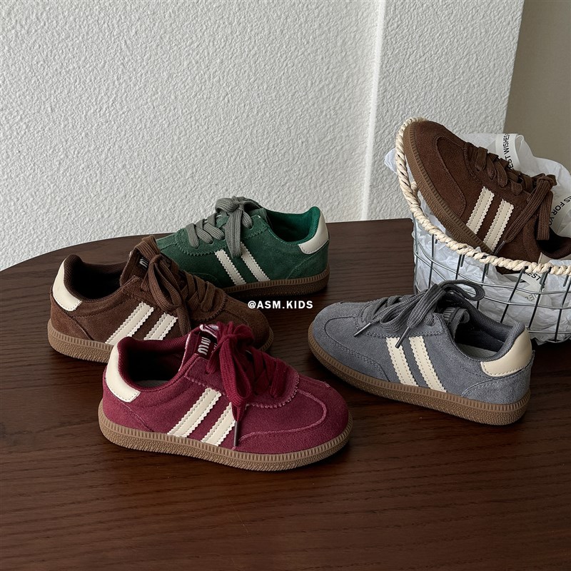 韩国童鞋儿童复古德训鞋2025春秋季男童运动鞋子女童宝宝真皮板鞋