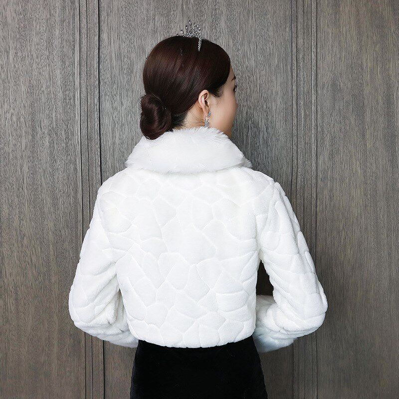 新娘婚纱毛披肩礼服旗袍秋冬保暖结婚白色小外套长袖加厚仿皮草女