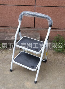 加厚白色铁梯子钢管梯两步家用折叠梯室内厨房大踏板2层阶单侧梯