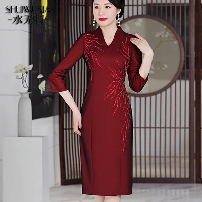 女儿结婚妈妈装婚礼服连衣裙秋冬新D款小个子喜婆婆婚宴服大码高