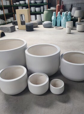 镁泥白色花园别墅大号花盆户外水泥广场种菜箱 欧式 纤维半圆花钵