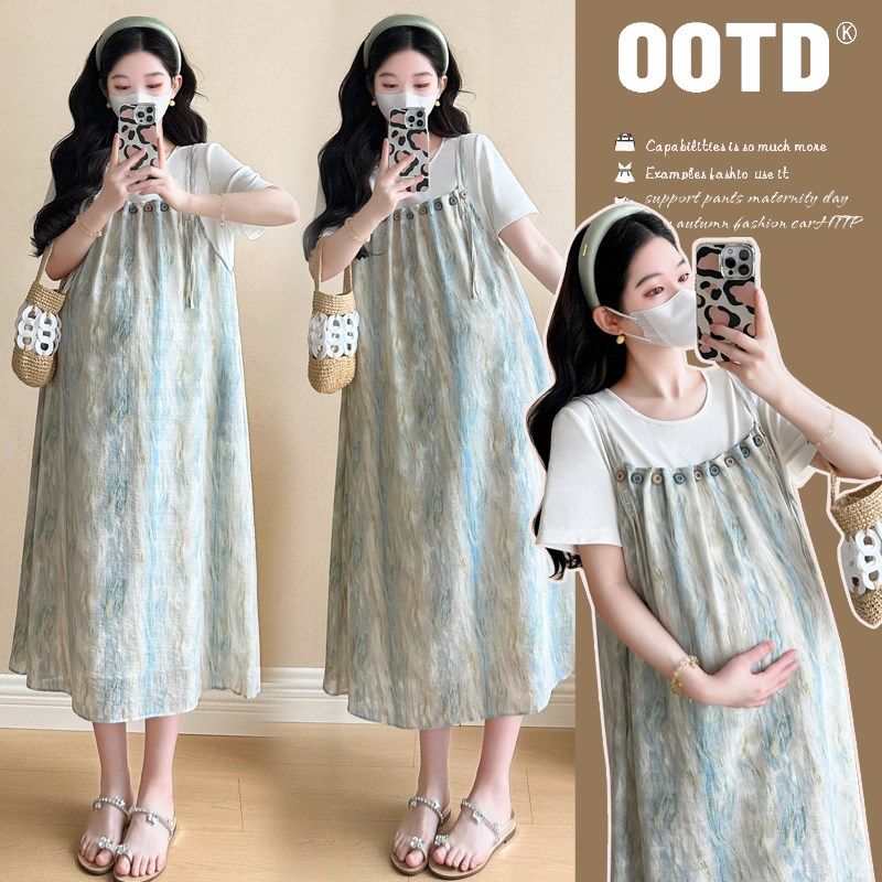2025夏装新款孕妇装时尚韩版中长款拼接假两件连衣裙宽松大码长裙,孕妇装/孕产妇用品/营养,连衣裙,淘宝优惠券,粉丝福利购,淘宝优惠卷