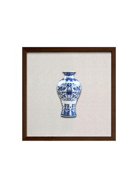 新中式实物画酒店书房餐厅立体青C花瓷陶瓷复古花挂画瓷板画装饰