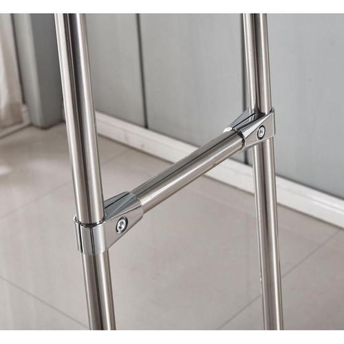 不锈钢升降晾衣架落地室内挂衣杆高低双杠可N被晒伸缩式架移动带