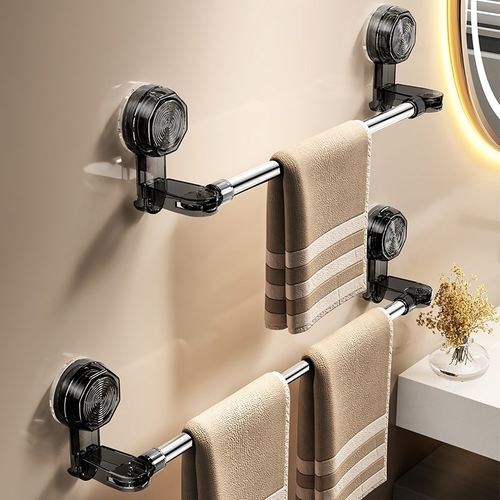 吸盘毛巾架e卫生间免打孔浴室伸缩毛巾杆挂钩置物架浴巾架收纳挂