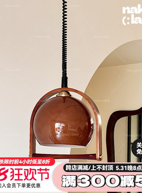 中古美拉德实木玻璃吊灯可伸缩餐厅吧台灯日式艺术诧寂风复古岛台