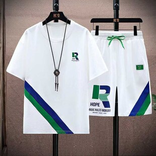冰丝套装男跑步j速干运动休闲青少年短裤夏天季两件套男士短袖套
