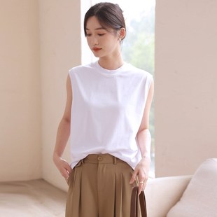 t恤心机上Z衣坎肩砍袖 白色大码 背心女外穿半高领宽松内搭打底无袖