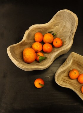 侘寂风实木托盘家用元宝果盘串y珠收纳架复古木头摆件桌面茶室茶