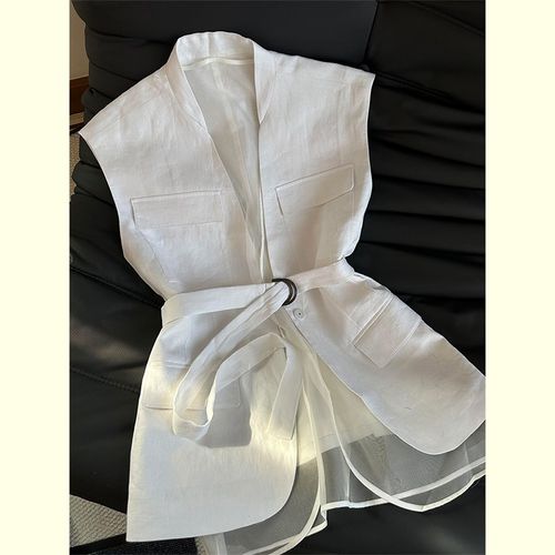 欧货洋气亚麻系带收腰马甲女2025春夏新款高级感独特别致无袖马