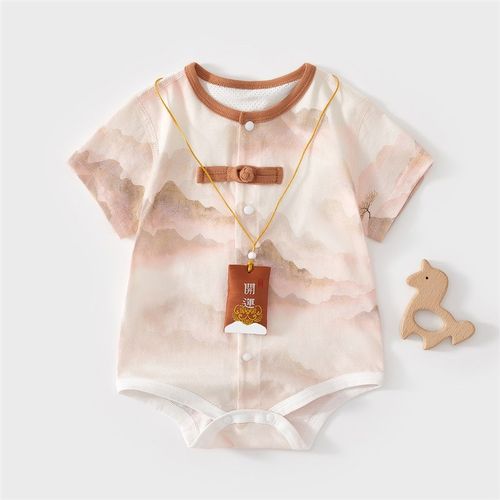 新生婴儿a儿衣服夏52码包屁衣蛇宝宝夏季短袖薄款新中式连体衣59c