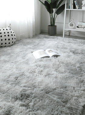 长毛地毯卧室床边毯满铺公主房间网红少女衣帽间拍照灰色毛毯地垫