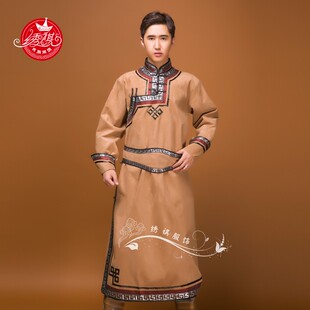 男蒙古族长款 少数民族服饰演出舞蹈日常婚礼服新 缎面k蒙古袍服装