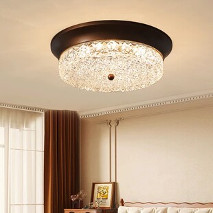 阳台大气简约书房间主卧室 吸顶灯咖啡色拉丝圆形新款 复古法式 美式