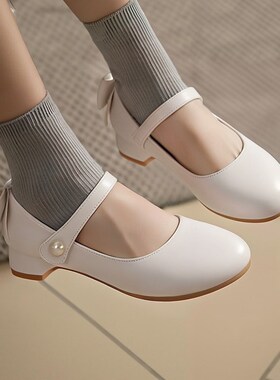 公主鞋女童白色高跟皮鞋软底女孩小E白鞋儿童学生演出主持礼服鞋