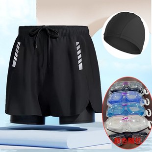 游泳裤 泳镜泳帽泳裤 2023新款 宽I松速干时尚 套 双层防尴尬大码 男士