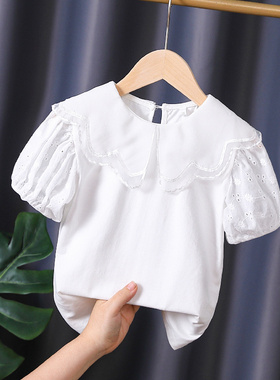 夏白色短袖T恤女童娃娃r翻领衫透洋派纯棉休闲百搭韩版公主3上衣