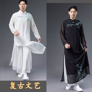 民国风长衫 立领汉服古y风仙气中国风演出服禅服长袍马褂男 男中式