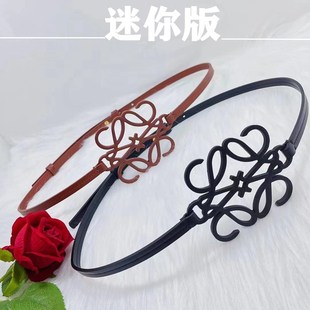 新款 镂空腰封女头层牛E皮百搭显瘦真皮腰带配裙子棕色 罗家L迷你版