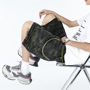 复古迷彩工装 大口袋宽松休闲五分裤 牛仔短s裤 潮牌大码 男夏季 美式