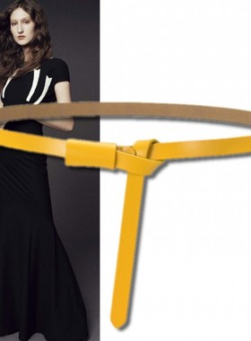 1.5厘米宽黄色时尚牛皮装饰打结腰带T恤裙子配饰女W款牛仔裤细皮