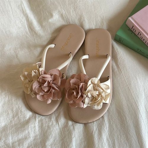 林先叁 温柔仙女风p法式花朵搭配裙子小众凉拖鞋女夏季外穿