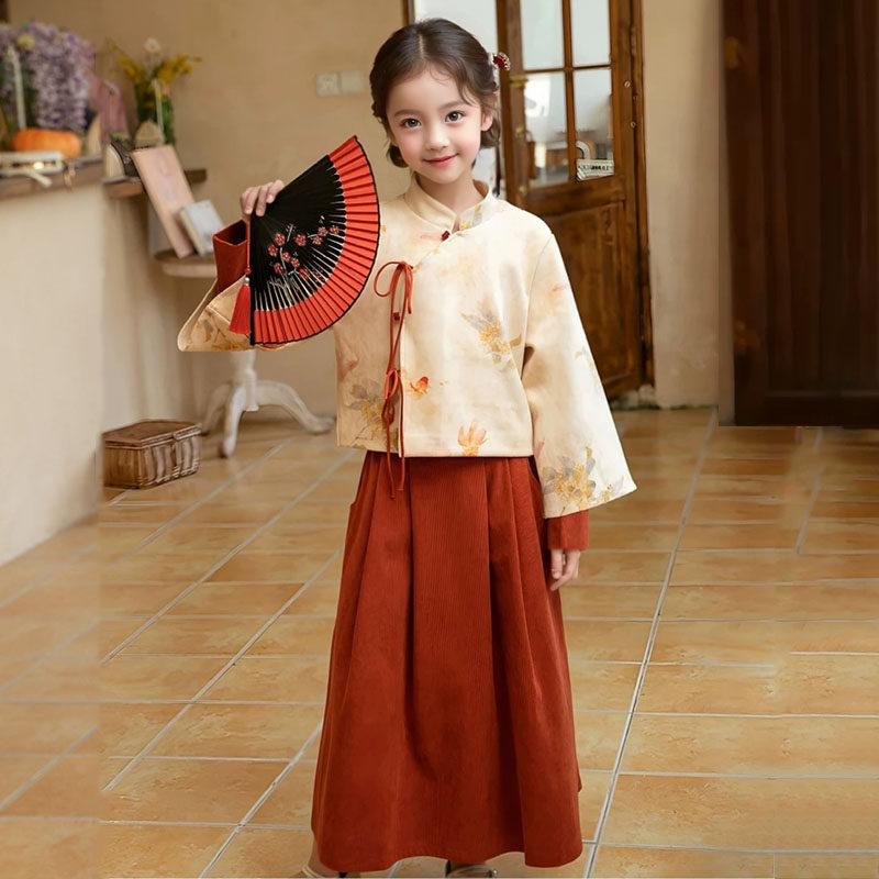 汉服女童冬装2025新款拜年服男女唐装中国风新中式马面裙套装过年