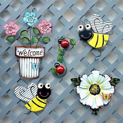 户外花园庭院铁艺铁锹蜜蜂壁挂别墅装饰创意园艺墙饰挂墙花盆挂件