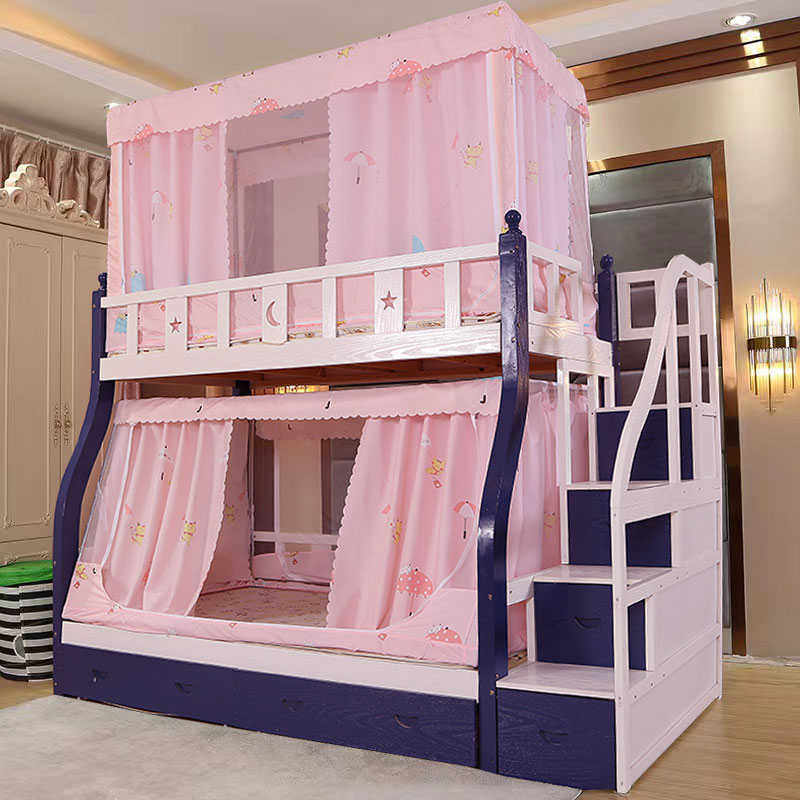 家用子母床蚊帐梯形上下铺专用1.5书架款1.2儿童双层高低床公主风
