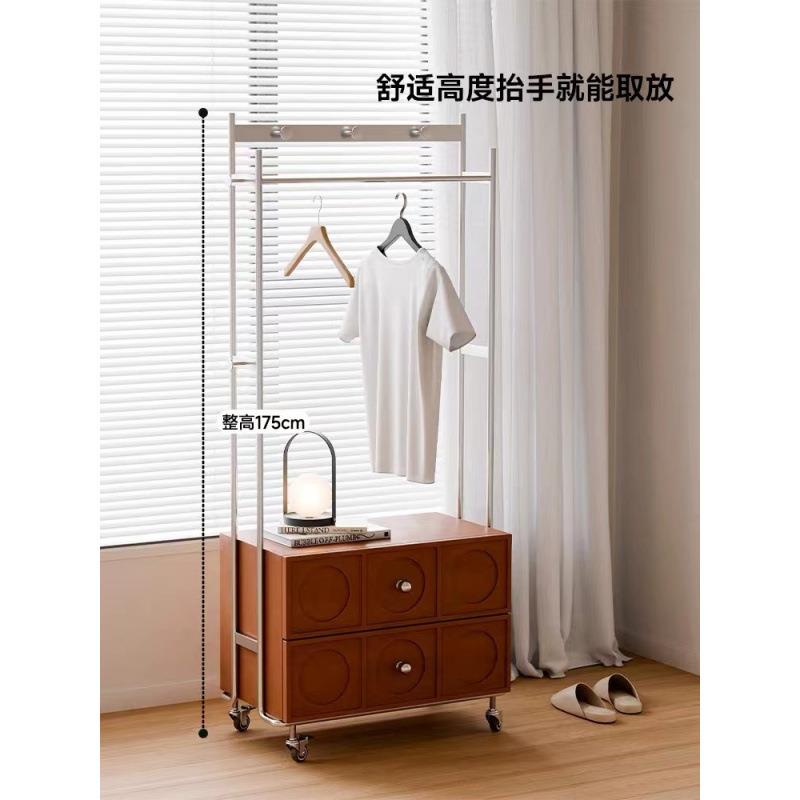 卧室家用实木衣帽架落地多功能挂衣架不锈钢可移动收纳柜