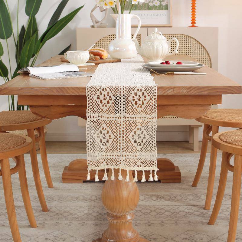 新款法式轻奢桌旗镂空茶几电视柜子装饰盖布长桌布布艺桌旗婚礼