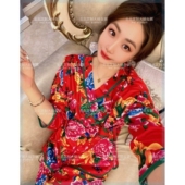 大尺码 秋冬保暖睡衣女民族国风东北大花七分袖 九分裤 显瘦家居服套