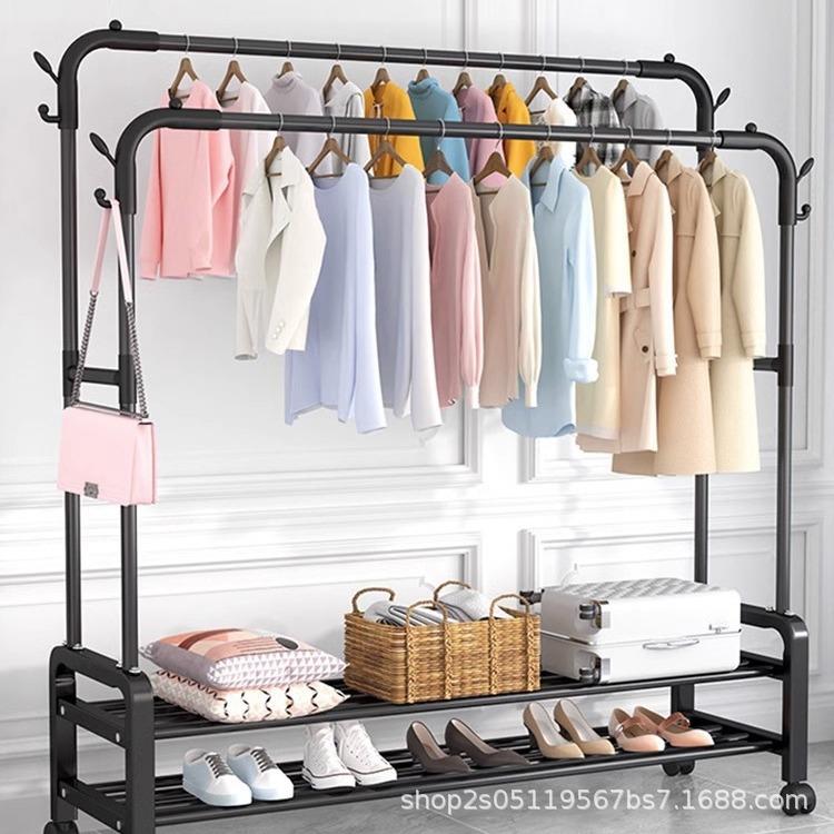 晾衣架落地家用可移动卧室衣帽架阳台室内多功能晾晒衣杆挂衣架子