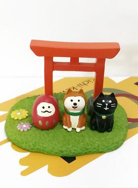 可爱手工摆件日式柴犬公仔 猫达摩桌面车载树脂小摆件工艺品