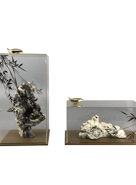 现代新中式创意亚克力摆件二件套创意样板房间电视柜酒柜软装饰品