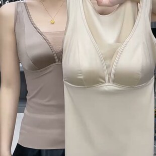 2025b年夏季 内衣女士吊带背心免穿文胸美背打底上衣大 缎面一体式