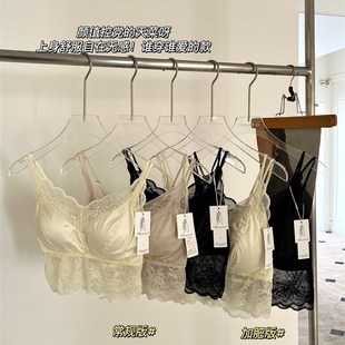 82422蕾丝缎面固定杯美背背心文胸F女新夏一体杯短款 抹胸吊带内