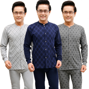 老人全棉开襟保暖内衣爸爸线衣线 男纯q棉套装 中老年开衫 秋衣秋裤