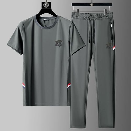 高端丝滑弹力冰丝m短袖t恤两件套士夏季薄款速干运动服休闲套装