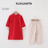中国风古装 国学服相声长袍 汉服女童春夏周岁宝宝礼服男童纯棉唐装
